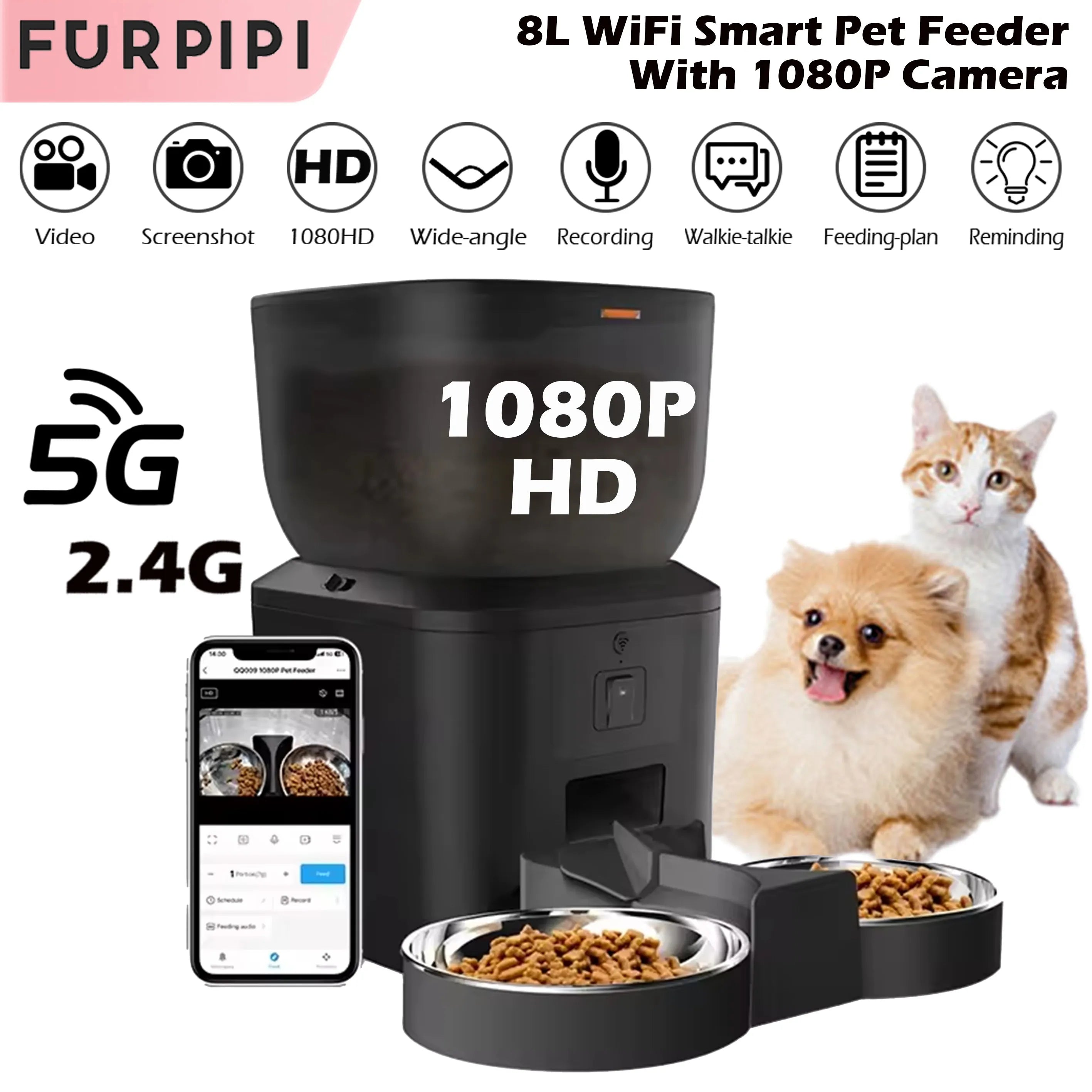 Smart 4L Automatic Pet Feeder with 1080P Camera & Night Vision, App-Controlled Voice Recorder Remote Feeding for Cats & Dogs