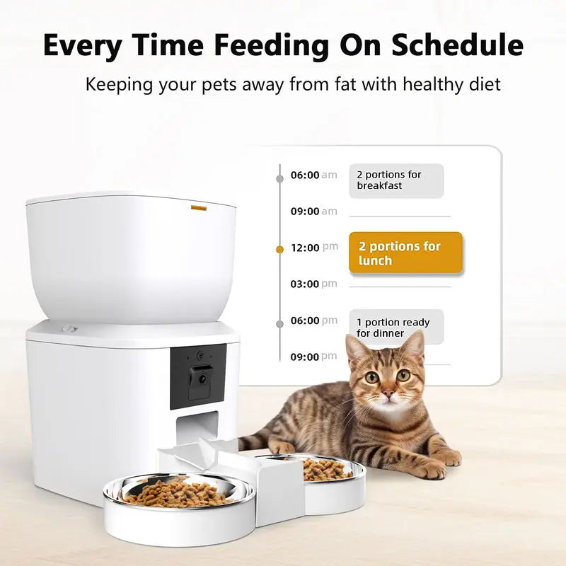 Smart 4L Automatic Pet Feeder with 1080P Camera & Night Vision, App-Controlled Voice Recorder Remote Feeding for Cats & Dogs